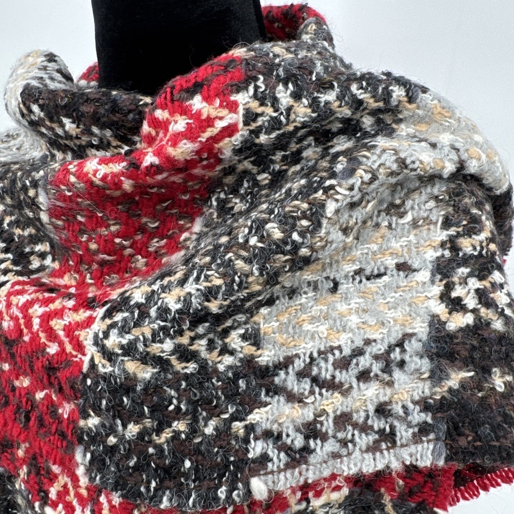 P. Cornillon, Made In France, Knit Wool Blend Scarf, Red Browns Gray With Fringe - Picture 4 of 6